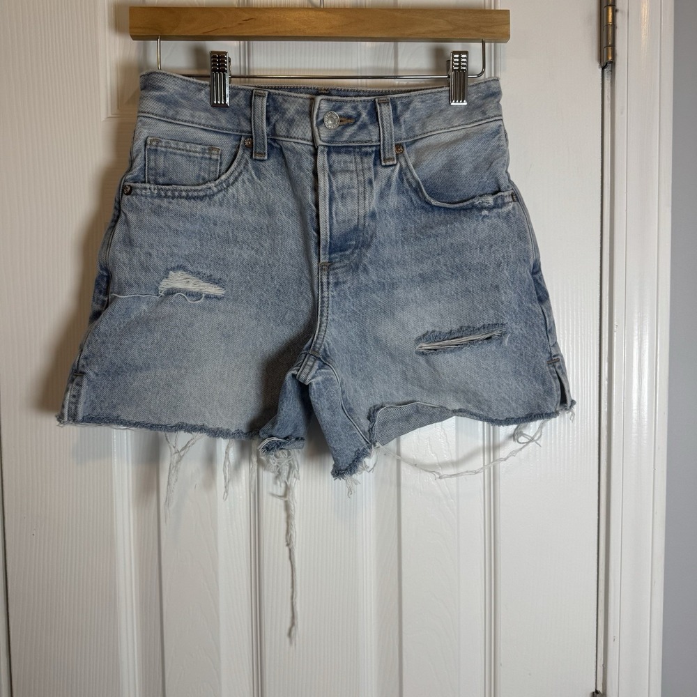 Express Women's Boyfriend Midi Mid-Rise Button-Fly Jean Shorts Size 00 Blue Cut